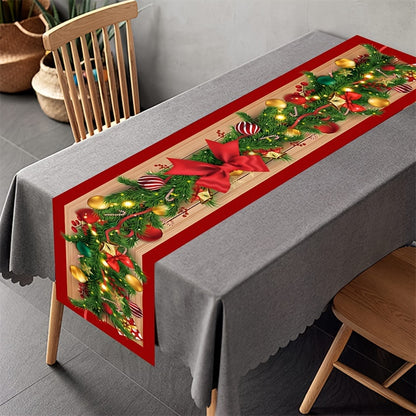 Christmas Polyester Table Runner – Machine Made Geometric Pattern with Holiday Theme for Christmas – Durable, Festive Table Cover for Seasonal Decor, Perfect for Christmas and New Year Celebrations