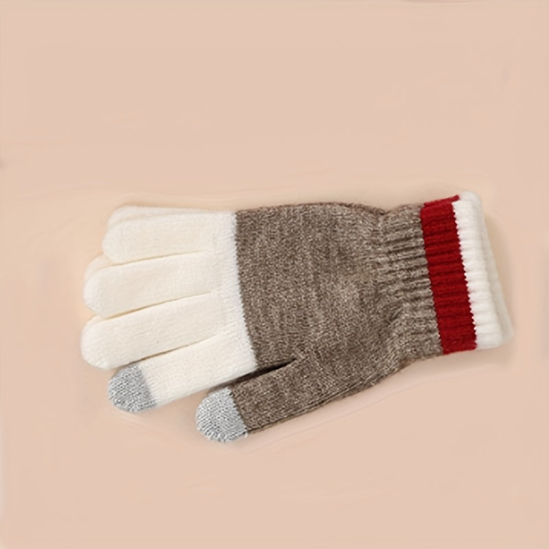 Festive Winter Knit Hat, Scarf, and Gloves Set for Teens: Striped Design, Soft Fleece, and Touchscreen Compatible