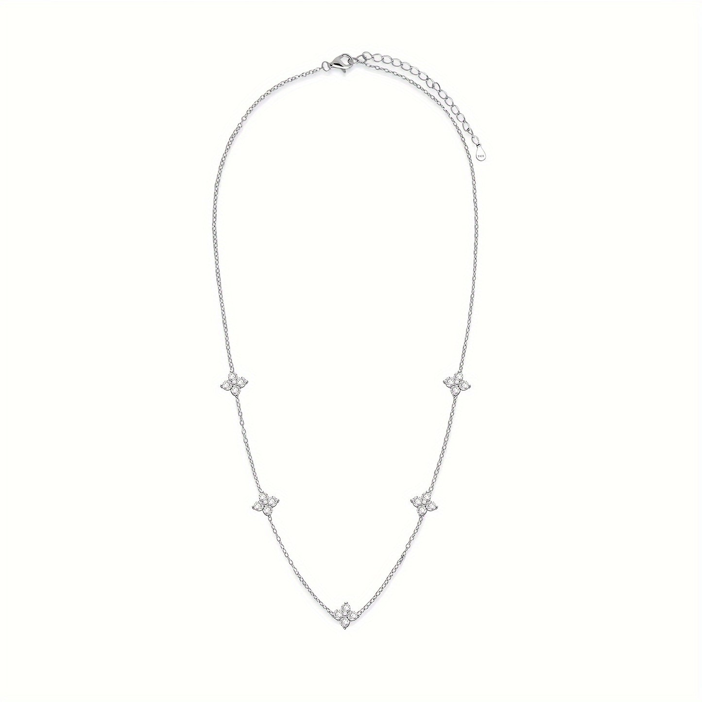 Elegant & Cute 925 Sterling Silver 2.7g Four-Leaf Clover Necklace with Artificial Zirconia Accents, Chic Everyday Versatile Jewelry