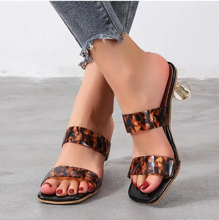 Slippers See-through Sandals Woman  Summer Version Of The Korean Fairy Wind Heel High-heeled Shoes With A Word Sa