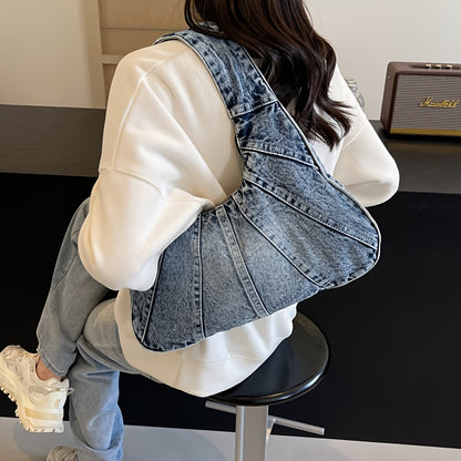 Trendy Denim Shoulder Bag - Stylish, Durable, and Spacious Underarm Bag for Women, Perfect for Daily Use and Shopping, with Timeless Classic Niche Design and Versatile All-Match Style