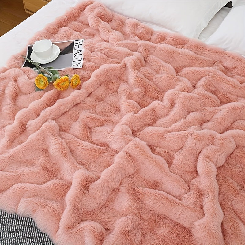 1pc, Tuscany Blanket, High-end Imitation Rabbit Blanket, Bubble Fleece Blanket, Double-sided Thickened Office Nap Blanket, Sofa Throw Blanket, Winter Warm Style, Four Seasons Universal Style