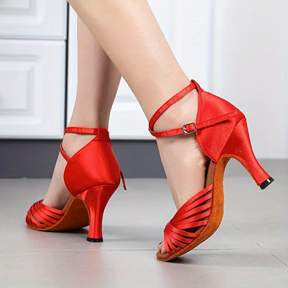 Women's Latin Dance Shoes, Lace-up Design Dance Shoes, Indoor Dance High Heels