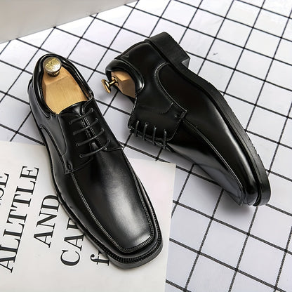 Men's Trendy Square-toe Oxford Shoes, Formal Dress Lace-up Front Shoes For Business Office Wedding Party, Spring Summer And Autumn