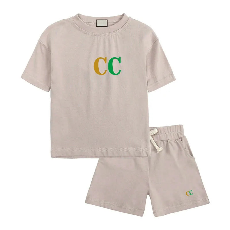 Kids Clothing Sets Boys Girls Tracksuits Suit Letters Print 2pcs Designer T shirt short pants Suits Chidlren Casual Sport Clothes 90-160 2 Styles