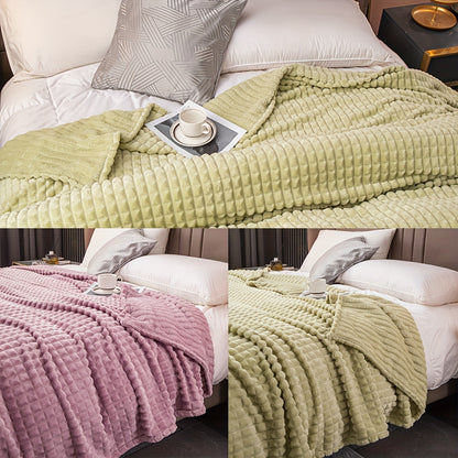 1pc Solid Color Flannel Blanket, Soft Warm Throw Blanket Nap Blanket For Couch Sofa Office Bed Camping Travel, Multi-purpose Gift Blanket For All Season