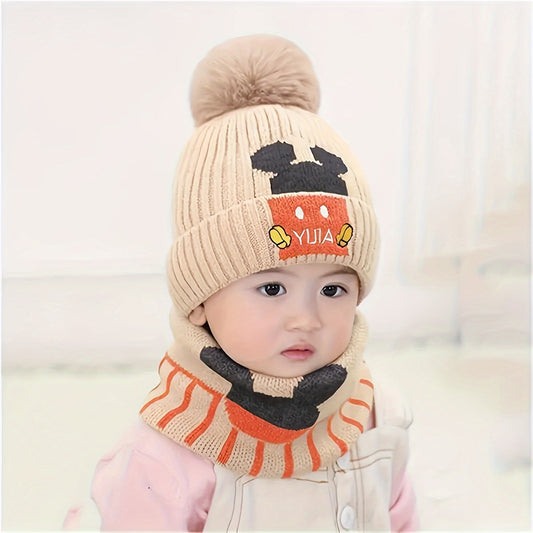 2pcs Children's Hat + Scarf Set Thickened Warm Knitted Hat Set