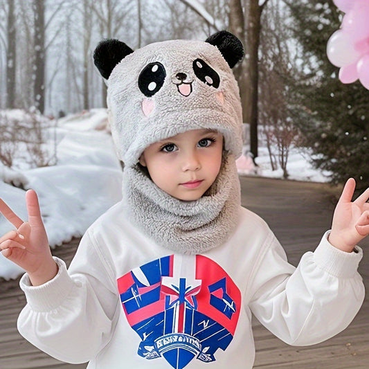 Cozy Panda Cartoon Winter Hat & Scarf Set - Warm, Windproof with Ear Protection for Outdoor Leisure