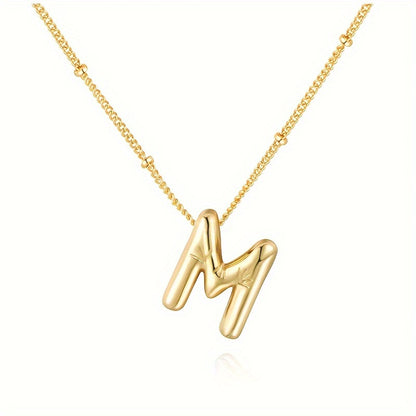 Chic Bubble Letter Necklace - Customizable Initial Pendant with 18K Gold Plated Glam - Delicate & Puffy Alphabet Jewelry for Women & Girls - Perfect Personalized Gift