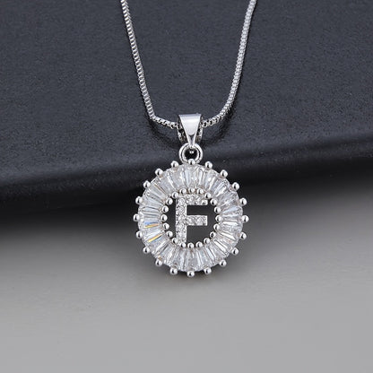 Silver Color Round Small 26 Letters Pendant Necklace Inlaid Zircon Women's Elegant Jewelry Gift