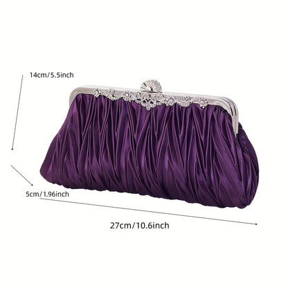 Elegant Pleated Evening Bag, Formal Dinner Clutch Purse, Classic Banquet Handbag For Wedding Party Prom