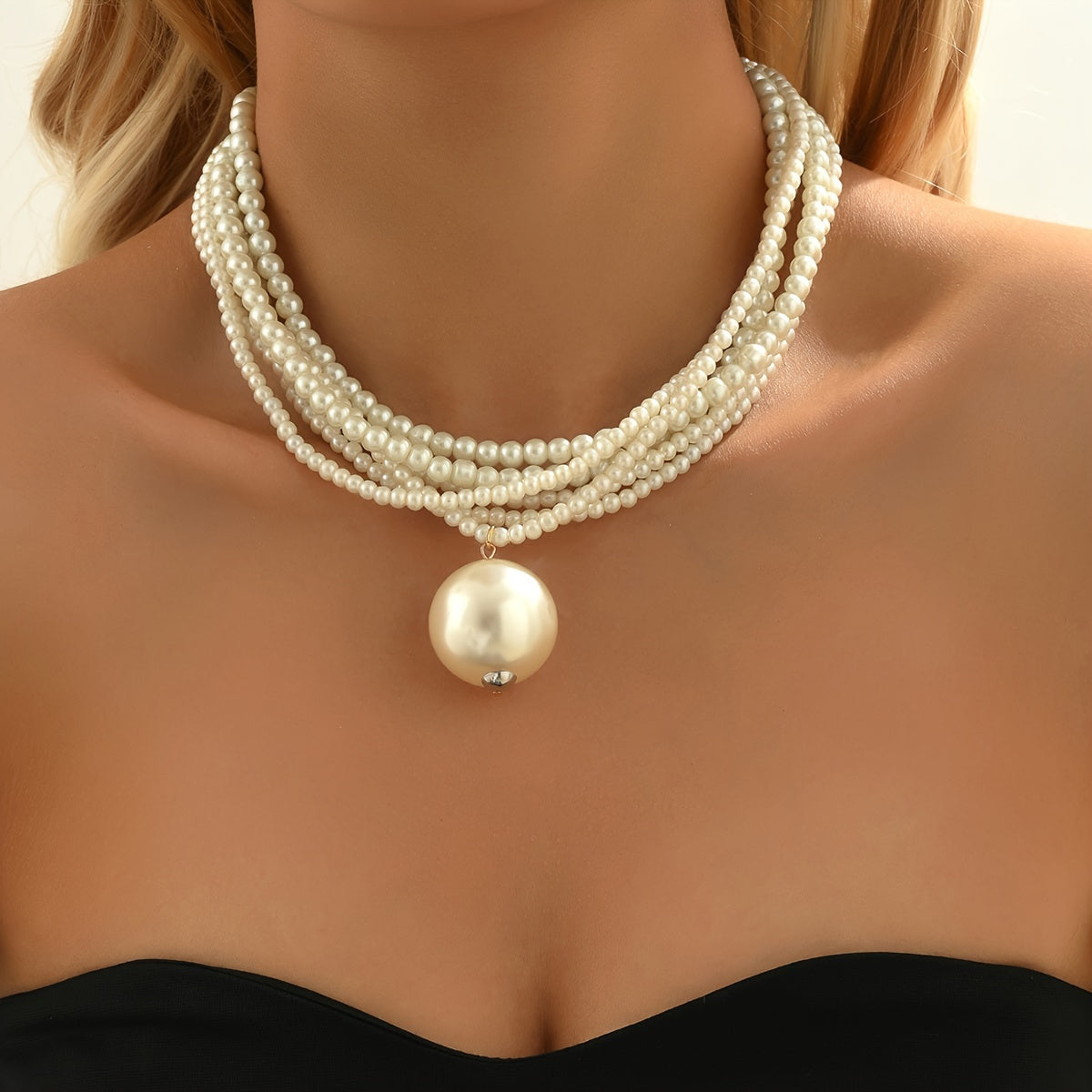 1pc Dazzling Big Faux Pearl Necklace - Timeless Elegant Design for Evening Glam - High-End Imitation Clavicle Chain Jewelry