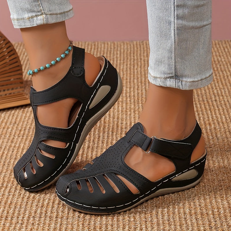 Womens Fashionable Wedge Heeled Sandals - Stylish Cutout Design, Platform Comfort - Perfect Summer Footwear for Trendsetters