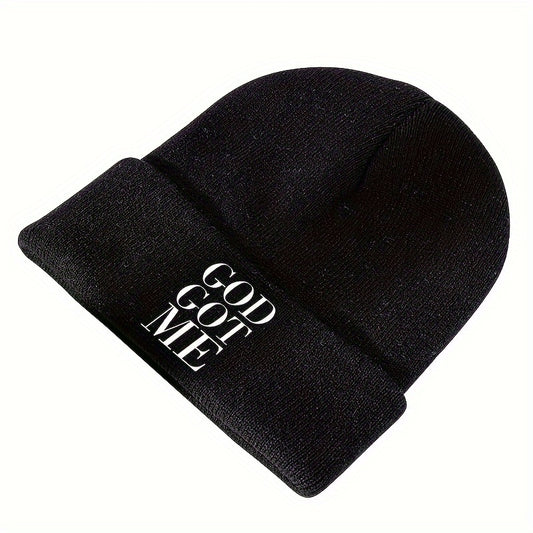 1pc Unisex Embroidered GOD GOT ME Knitted Beanie Hat - Skullies & Beanies with Unique Design, Ideal Gift Choice for Men and Women