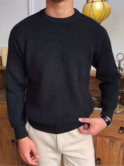 Cozy Crew Neck Sweater - Soft Slightly Stretch Acrylic Knit Fabric, Regular Fit, Solid Color, Machine Washable, Perfect for Fall and Winter - Casual Mens Pullover for Everyday Wear