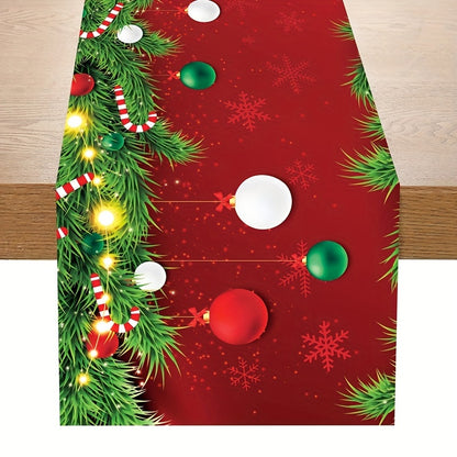 1pc, Christmas Polyester Table Runner, 70.87*13.78inch, Small Spherical Pendant Pattern Table Cover, Merry Christmas Decoration Table Flag, Xmas Gifts, Christmas Desktop Decoration, Happy New Year Decor, Natal Noel Navidad