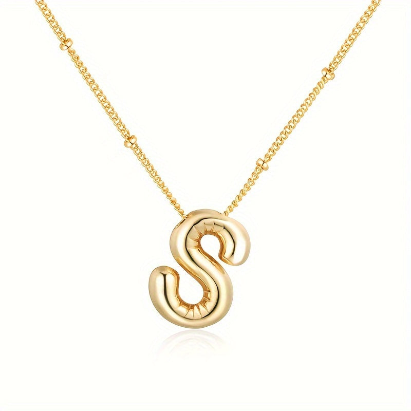 Chic Bubble Letter Necklace - Customizable Initial Pendant with 18K Gold Plated Glam - Delicate & Puffy Alphabet Jewelry for Women & Girls - Perfect Personalized Gift