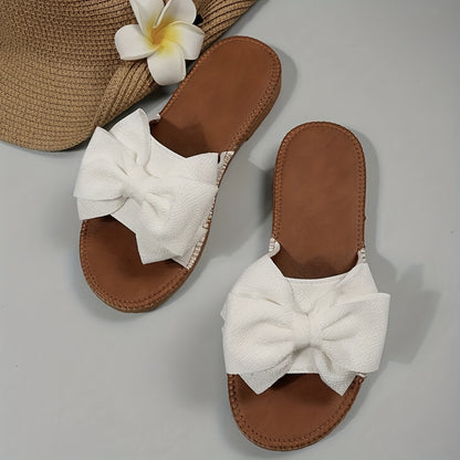 Stylish Bowknot Flat Sandals - Comfy Slip-On Open-Toe Non-Slip Summer Slides with Breathable Design, Soft Insoles, and Adjustable Straps for Women - Perfect Beach Shoes for Vacation and Outdoor Activities