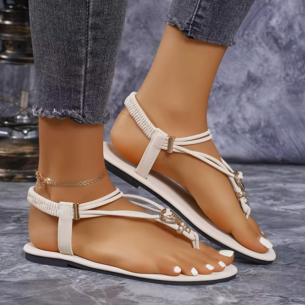 Womens Summer Heart-Themed Sandals - Elastic Ankle Straps for Secure Fit, Ultra-Comfortable with Stylish Heart Accent, Flat Sole for Beach Adventures