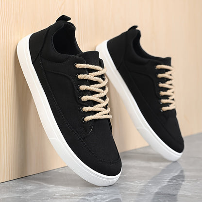 Men's Classic Solid Color Canvas Sneakers - Comfortable, Non-Slip Casual Business Style Lace-Up Walking Shoes for All Seasons