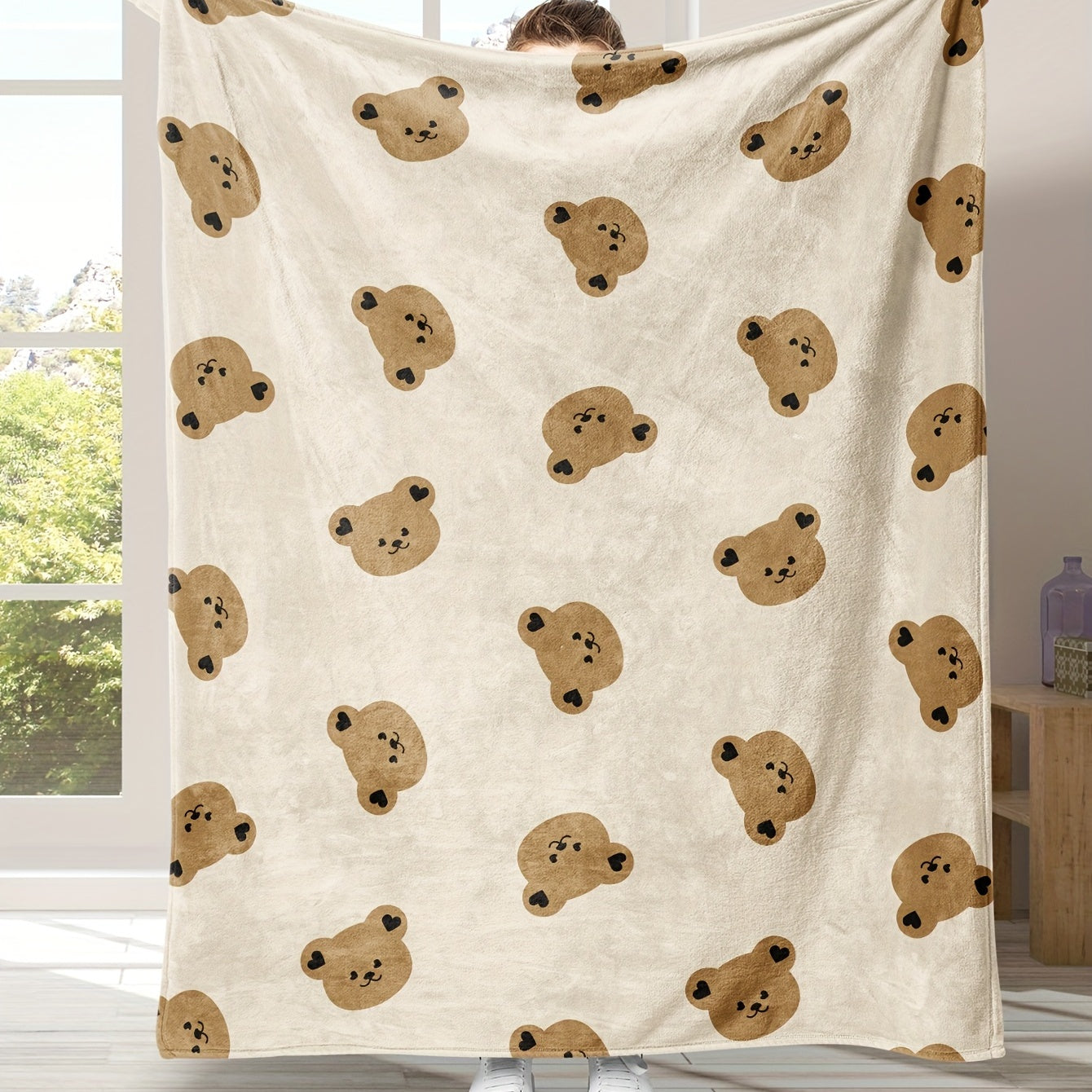 1pc Cartoon Bear Print Flannel Blanket, Soft Cozy Throw Blanket Nap Blanket For Travel Sofa Bed Office Home Decor, Birthday Holiday Gift Blanket For Adults, Available All Season