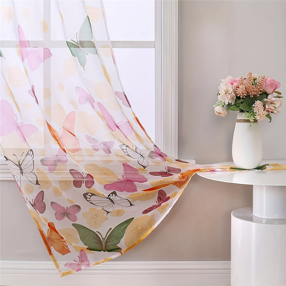 2Pcs Living Room Bedroom Gauze Sunflower Curtain, Translucent Sheer Tulle Valances Panel For Home Door Window Balcony Decoration