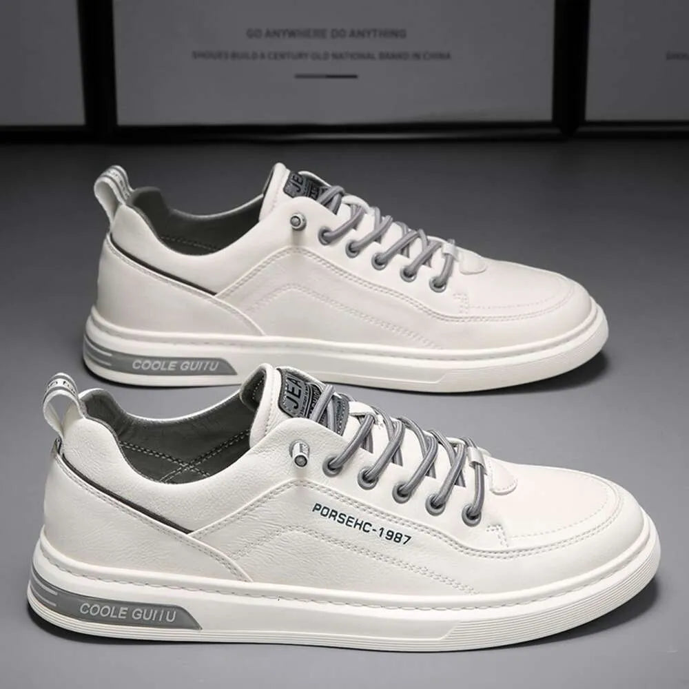 New Casual Leather Men's Small Board Breathable Versatile White Shoes, Spring and Autumn Sports Trendy Shoes ddmyshoes