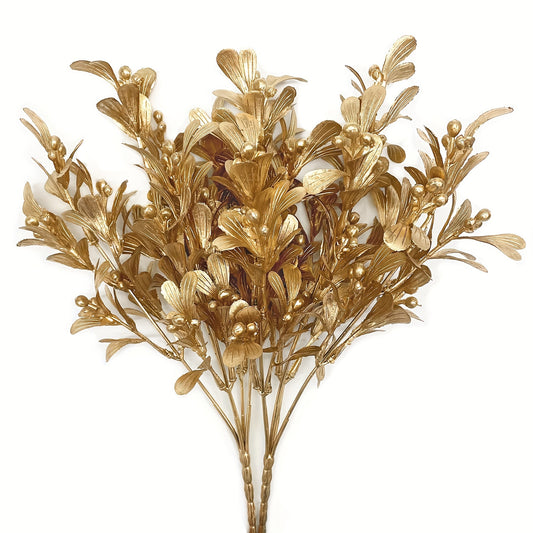 2pcs Golden Artificial Flowers & Shrubs - Perfect for Christmas, Indoor & Outdoor Decor, Home Garden Parties, Hotel Balcony Weddings - DIY Faux Plant Bouquets