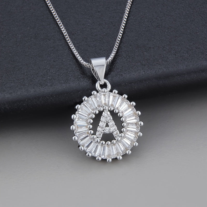 Silver Color Round Small 26 Letters Pendant Necklace Inlaid Zircon Women's Elegant Jewelry Gift