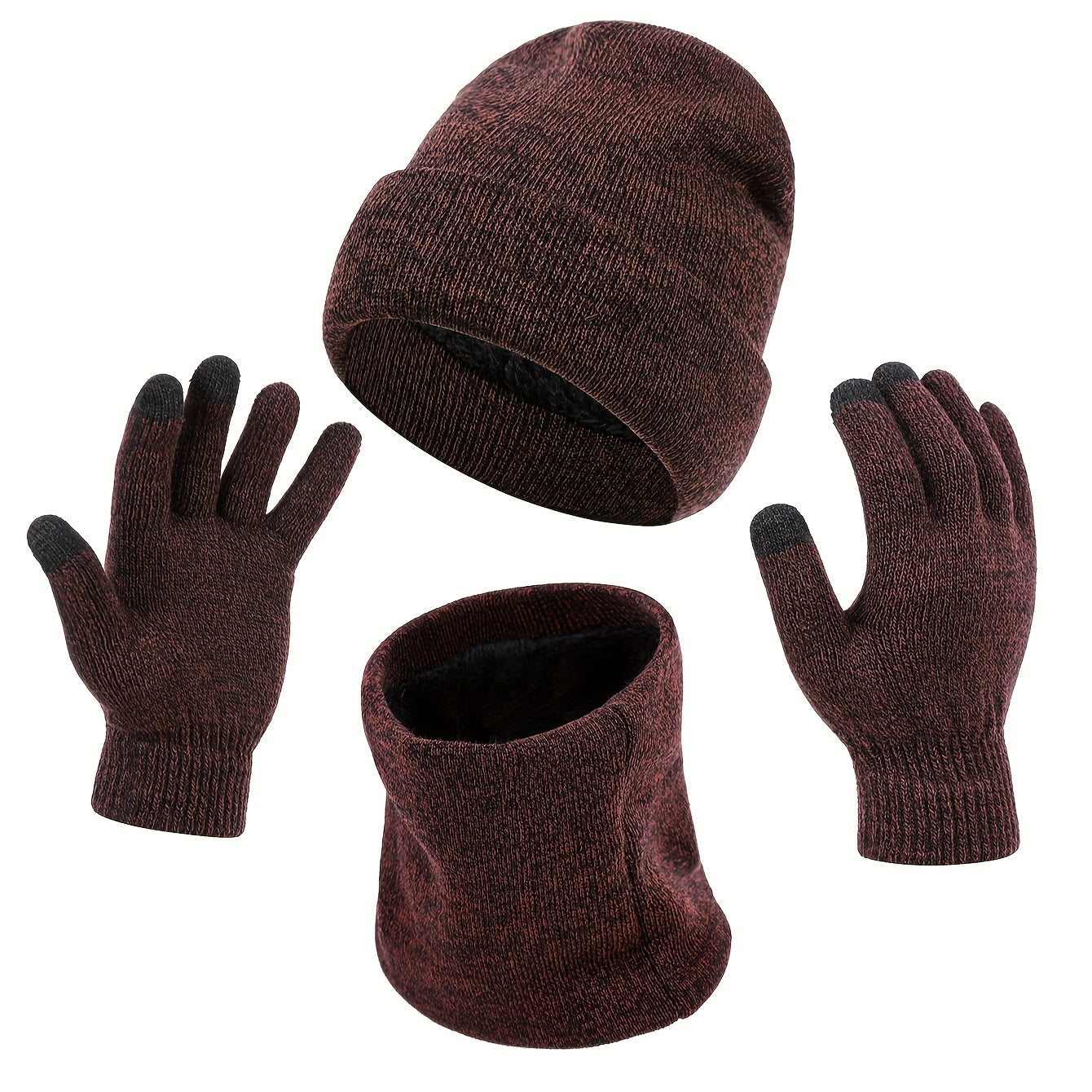 3pcs/set Thickened Warm Fleece Lined Hat Gloves Infinity Scarf Set Autumn Winter Unisex Warm Coldproof Sports Knit Beanie Cap Touchscreen Gloves Neck Gaiter 3-piece Set