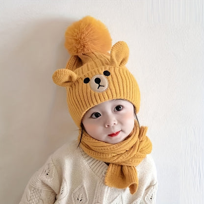 2pcs Cozy Winter Kids Hat and Scarf Set - Soft Velvet Warmth for Boys and Girls, Perfect Gift Idea for Little Ones, Ideal for Outdoor Play and Cold Weather