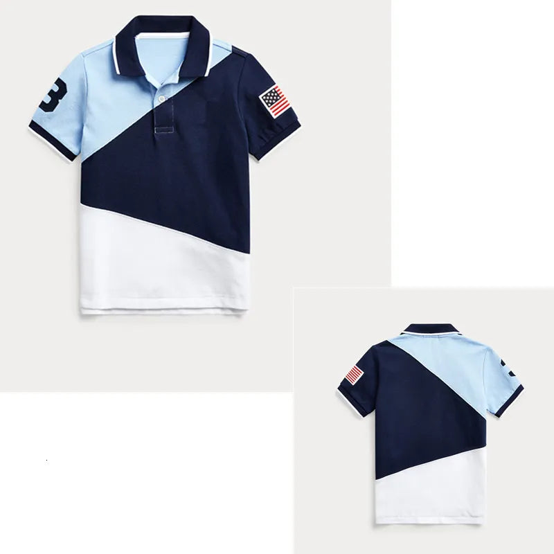 Polos Solid Lapel Polo Top Children's Wear Short Sleeve Big Shirt Cotton Embroidered Homme Kids Casual Clothes 230628