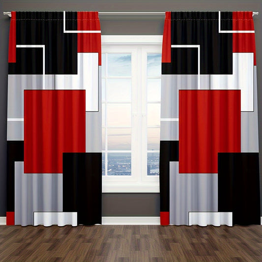 2-Panel Plaid Pattern Window Curtains - Rod Pocket Design, Thermal Insulation, Light Blocking, Privacy Protection - Stylish Red White Grey Black Decor for Living Room Bedroom