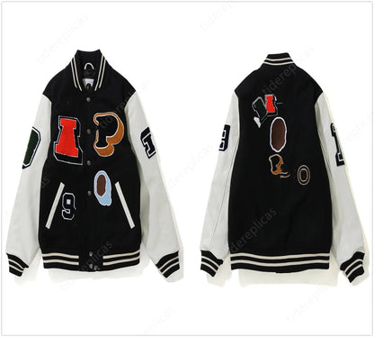 mens designer cotton coat baseball jacket windbreaker windbreak varsity Lightning letter stitching single breasted color block stand collar bomber shark A2