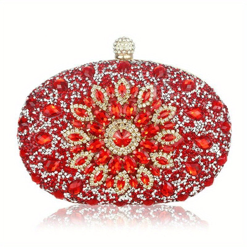 Sunflower Rhinestone Evening Clutch, Luxury Shiny Party Cocktail Purse, Women's Wedding Prom Dinner Handbag For Carnaval Use And For Music Festival