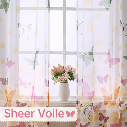 2Pcs Living Room Bedroom Gauze Sunflower Curtain, Translucent Sheer Tulle Valances Panel For Home Door Window Balcony Decoration