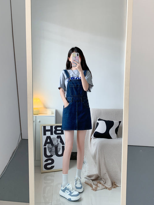 Womens Chic Blue Denim Overall Dress - Loose & Cute Mini Style with Adjustable Straps for Summer Comfort