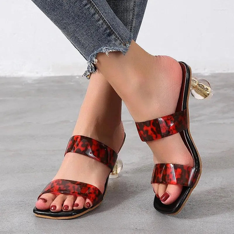 Slippers See-through Sandals Woman  Summer Version Of The Korean Fairy Wind Heel High-heeled Shoes With A Word Sa