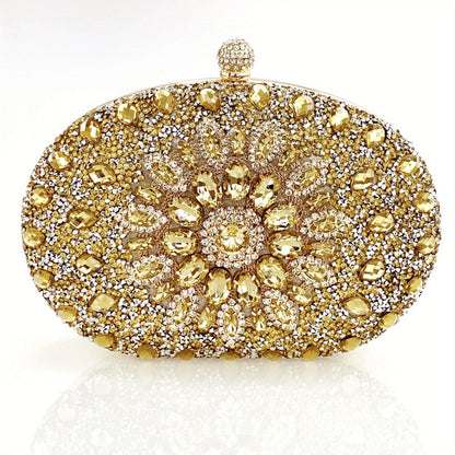 Sunflower Rhinestone Evening Clutch, Luxury Shiny Party Cocktail Purse, Women's Wedding Prom Dinner Handbag For Carnaval Use And For Music Festival