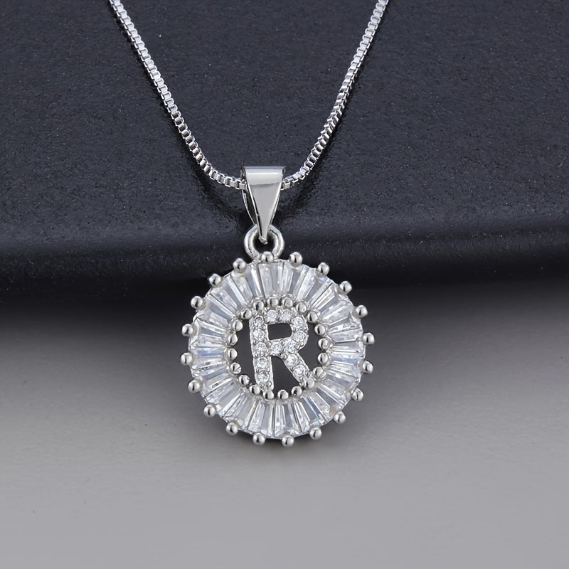 Silver Color Round Small 26 Letters Pendant Necklace Inlaid Zircon Women's Elegant Jewelry Gift