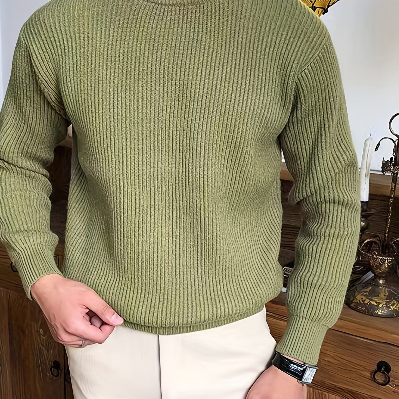 Cozy Crew Neck Sweater - Soft Slightly Stretch Acrylic Knit Fabric, Regular Fit, Solid Color, Machine Washable, Perfect for Fall and Winter - Casual Mens Pullover for Everyday Wear