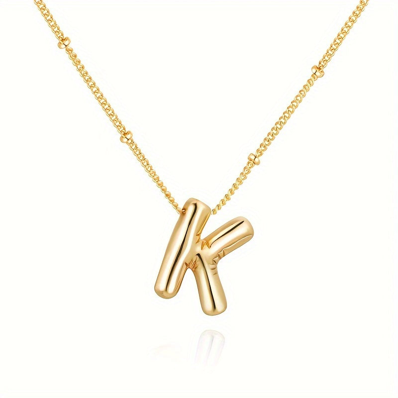 Chic Bubble Letter Necklace - Customizable Initial Pendant with 18K Gold Plated Glam - Delicate & Puffy Alphabet Jewelry for Women & Girls - Perfect Personalized Gift