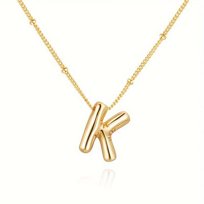 Chic Bubble Letter Necklace - Customizable Initial Pendant with 18K Gold Plated Glam - Delicate & Puffy Alphabet Jewelry for Women & Girls - Perfect Personalized Gift