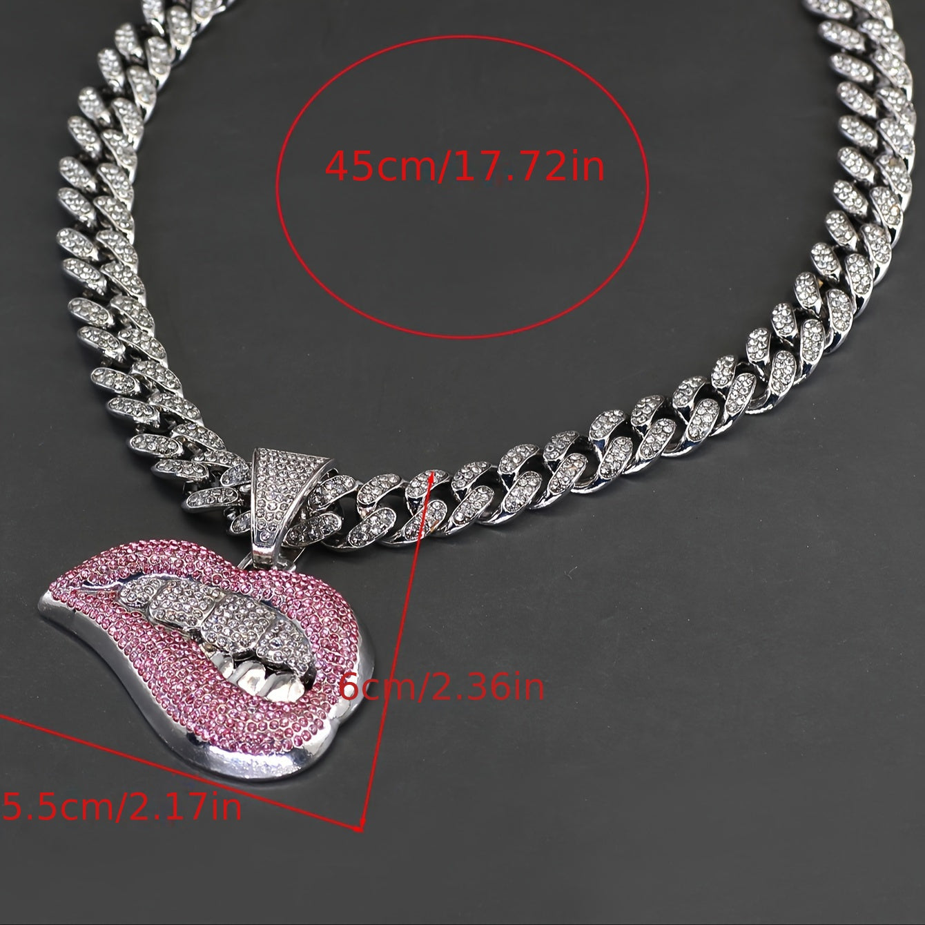 1 PCS Miami-Inspired Shiny Lip Pendant Necklace - Dazzling Hip Hop Unisex Jewelry with Ice Cuban Chain - Fashion-Forward Statement Piece