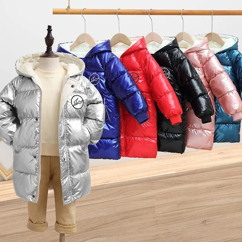 Down Coat Baby Boys Jackets Winter Coats Children Thick Long Kids Warm Outerwear Hooded For Girls Snowsuit Overcoat Clothes Solid Color