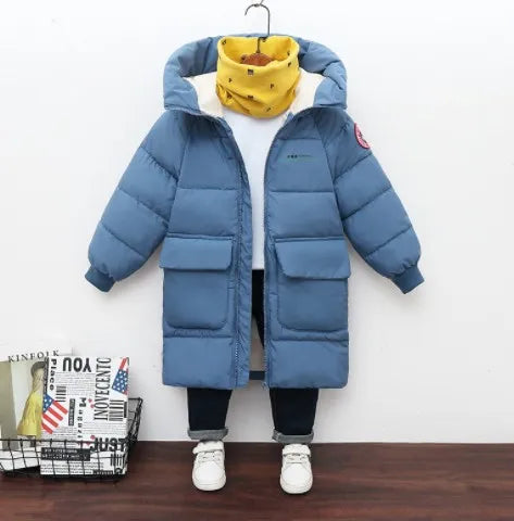 Down Coat Baby Boys Jackets Winter Coats Children Thick Long Kids Warm Outerwear Hooded For Girls Snowsuit Overcoat Clothes Solid Color