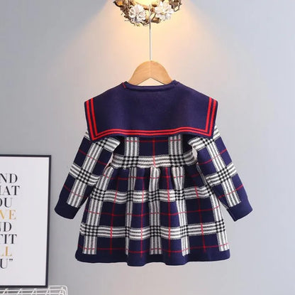 Great Quality Baby Girls Knitted Plaid Sweaters Dresses Spring Autumn Girl Long Sleeve Princess Dress Kids College Style Knitting Dress 2-7 Years