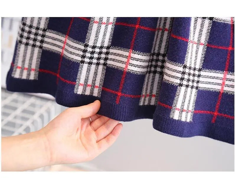 Great Quality Baby Girls Knitted Plaid Sweaters Dresses Spring Autumn Girl Long Sleeve Princess Dress Kids College Style Knitting Dress 2-7 Years