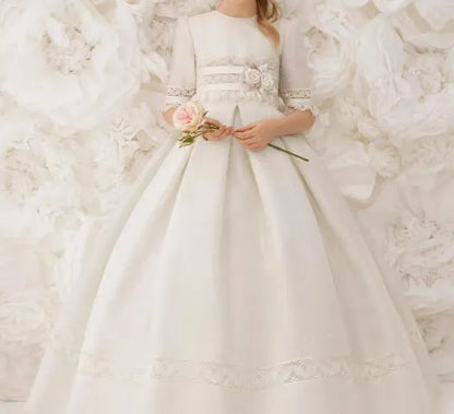 Princess Half Sleeve Lace Girls Pageant Dress  Girl First Communion Dress Kids Formal Wear Flower Girls Dresses for Wedding