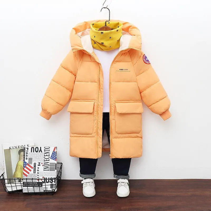 Down Coat Baby Boys Jackets Winter Coats Children Thick Long Kids Warm Outerwear Hooded For Girls Snowsuit Overcoat Clothes Solid Color